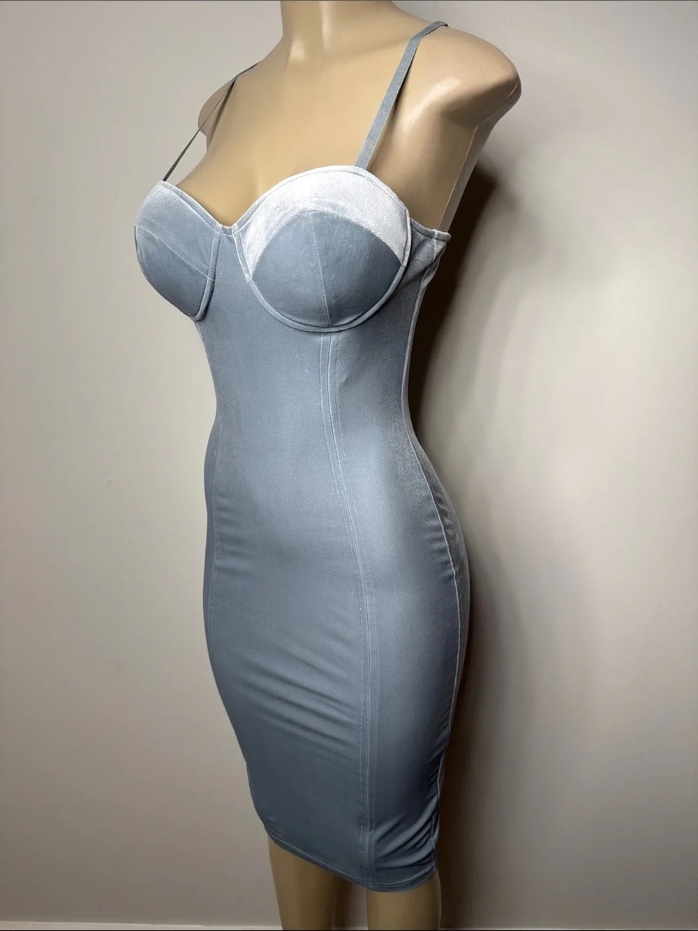 JLUXLABEL Light Blue & White Midi Bodycon Dress